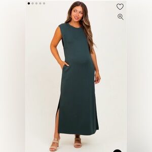 Pinkblush Forest Green Sleeveless Side Slit Maternity Midi Dress - Small
